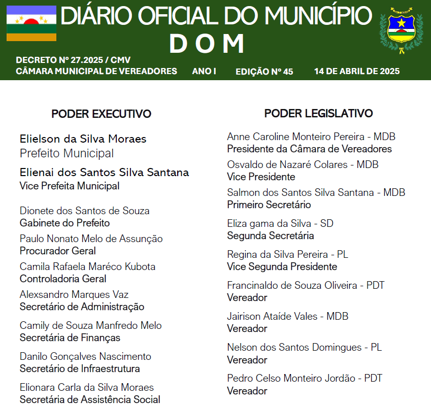 DIÁRIO OFICIAL - EDIÇÃO N° 45 - 14 DE ABRIL DE 2025